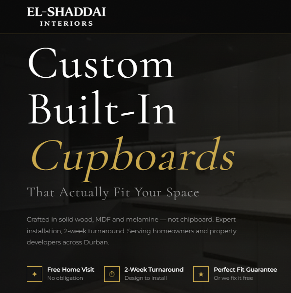 El-Shaddai Interiors website — custom interiors company in Durban